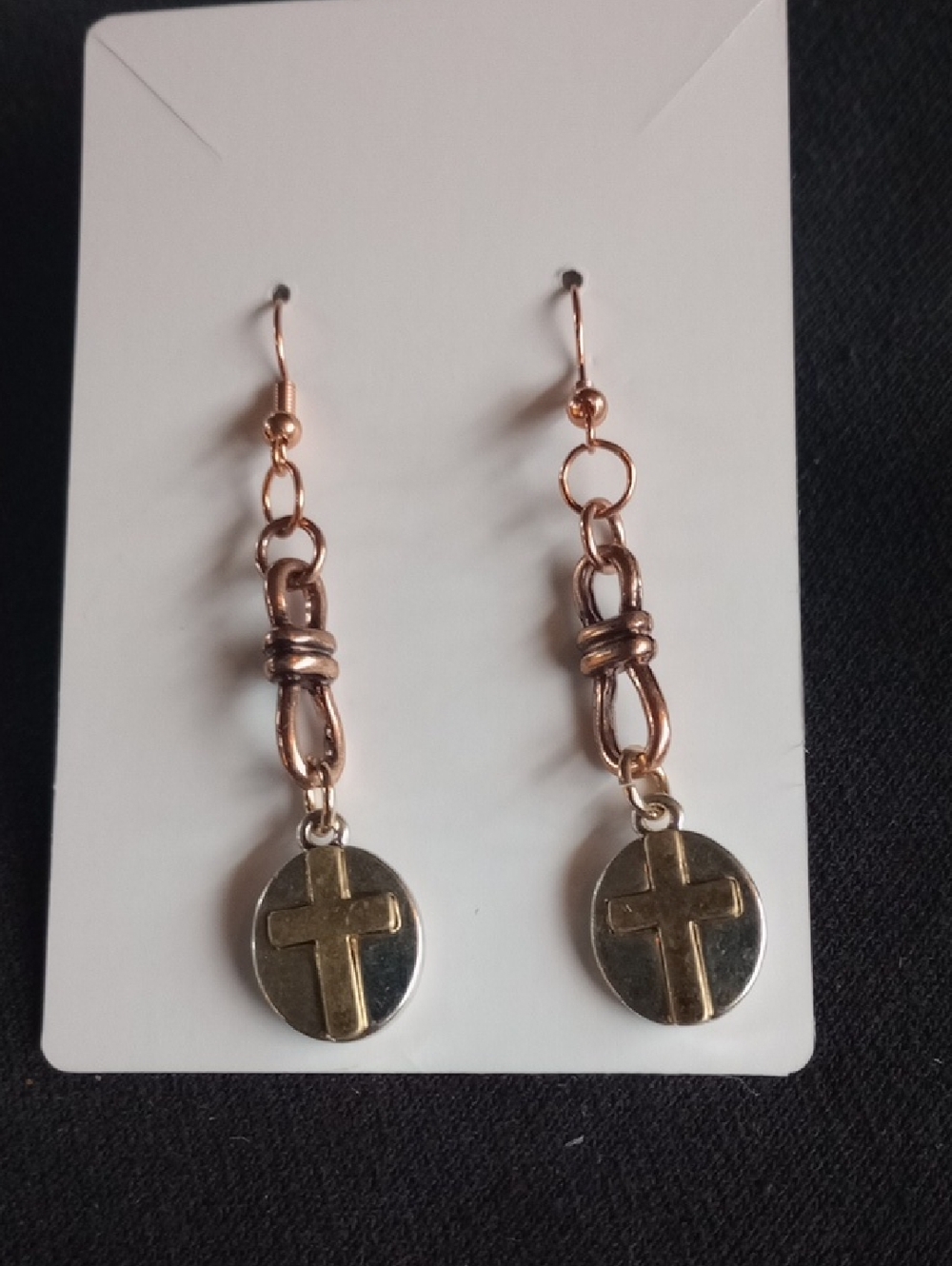 Hand Crafted Rose Gold and Gold Cross Drop Earrings - Women Jewelry